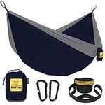 Wise Owl Outfitters Camping Hammock - Portable Hammock Double Hammock Camping up to 500lbs, Accessories for Outdoor, Indoor w/Tree Straps, Double Navy & Steel