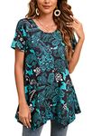 Enmain Tunic Tops for Women UK Short Sleveve Ladies Tunic Dress Casual Plus Size Long Tunics Shirts for Leggings Longline Loose Blouse T Shirt,Turquoise,XXL