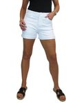 Paulo Due Women's Summer Denim Slim Fit Shorts Ladies Stretch Cotton Twill Hotpants with Turn Up Cuff White 10-22 (20)