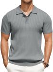 COOFANDY Mens Knit Polo Shirts Casual Collared Shirts Short Sleeve Ribbed Knit T Shirts Summer Golf Shirts Gray