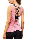 COOrun Workout Tank Tops for Women Open Back Strappy Athletic Tanks Yoga Tops Gym Shirts (Pink,L)