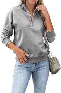 Dressmine Quarter Zip Pullover Women Stand Collar Half Zip Up Sweatshirt Ribber Drop Shoulder Top Grey X-Large
