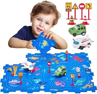 Puzzle Racer Kids Car Track Set - Toys for Ages 2-4 for Kids 3 Year Old Boy Toys Dinosaur Jigsaw Puzzle Track Car PlaySet for 3-5 with Car & Airplane Children's Educational Learning Toy Birthday Gift