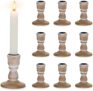 NUPTIO Candle Stick Holder Decor: 10 Pcs Vinage Brown Wood Candlestick Holders for Tapered Candles - Bulk Boho Short Taper Holder for Christmas Wedding Party Home Mantle Decoration