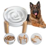 Elevated Slow Feeder Dog Bowl - Raised Ceramic Dog Bowls with Anti-Slip Stand - Puzzle Maze Dog Food Bowl for Fast Eaters - Heavy Big Dog Dish - Designed for Medium and Large Dogs - White - 8.8 inch