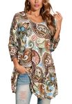 Enmain Womens Tunic Tops Plus Size Long Sleeve Casual Longline Ladies 3/4 Sleeves Tunic Dress for Women UK Unique Patterned Tunics Blouse Shirts,Multicolor,XL