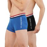 U.S. POLO ASSN. Men's Poly Cotton Striped Waistband Antibacterial Et002 Trunks - Pack of 2 (Black/True Blue M)