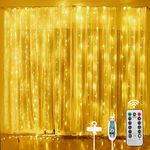 Vicloon Curtain Lights, 3m×3m 300LED Warm White Curtain Fairy Lights, 8 Modes Remote Control Timer Adjustable Brightness, Window String Lights USB Operated for Outdoor Indoor Bedroom Decoration