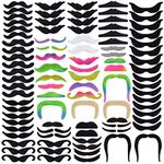 96pcs Fake Mustaches Self Adhesive Novelty Fake Mustache, Black Costume Mustache Colorful Fake Beards Mustache for Mustache Party Halloween Festival Performance Supplies Photo Decorations,16 Style