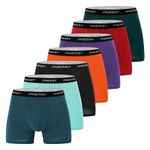 INNERSY Mens Underwear Trunks Cotton Boxer Briefs Long Underpants with Fly Pants Multipack 7 (M, Sports Multicolored)