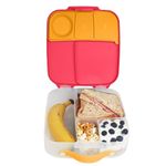 B.Box,5-Compartment bento Style Lunch Box for Kids, Toddlers, Childrens, Food Storage Container with Cooler Pack, ON-The-GO Food Box with Handles Included Custom Divider(Strawberry Shake)