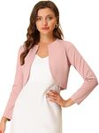 Allegra K Women's Crop Cardigans Curved Hem Open Front Bolero Shrug Pink 16