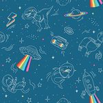 Muriva Space Animals T Rex UFO Planets Stars Galaxy Childrens Bedroom Wallpaper Blue M36801