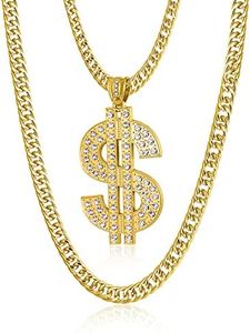 NYUK Gold Chain for Men with Dollar Sign Pendant Necklace (Style F 32'' length)