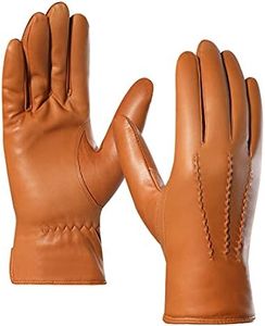 Harssidanzar Winter Leather Gloves for Men, Sheepskin Driving Riding Gloves Cashmere Lined, Tan, M