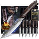 SYOKAMI Steak Knives Set of 6, 4.8 Inch High-Carbon Japanese Stainless Steel Non-Serrated Steak Knife with Wood Handle, Damascus Pattern Full Tang Design, Razor-Sharp Dinner Knives with Gift Box