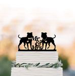 Two Pitbull Dogs Wedding Cake Topper Mr And Mrs, Male And Female 2 Dogs Silhouette Cake Topper With Heart, Funny Acrylic Cake Topper