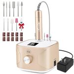 Kredioo Nail Drill Machine for Gel Acrylic Nails, 35000RPM Electric Nail File Professional Ongle E-drills with 11 Bits Manicure Pedicure Care Nails Kit for Gel Polish Remover Home Salon Tools-Gold