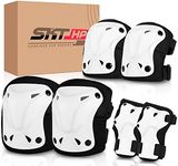 SKT HP Protective Gear for Adults, Knee Pads Elbow Pads Wrist Guards for Inline Skating Biking Skateboarding (White)