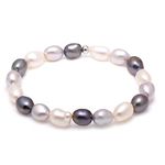 Cultured Freshwater Baroque Pearl Stretch Bracelet 8-9MM, Mixed White/Grey/Black