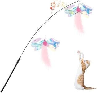 Pawaboo Feather Teaser Cat Toy, Interactive Feather Wand Cats Toy Flying Feathers Cat Catcher with Extra Long 34.5" Wand and Small Bell, Exerciser Playing Toys for Kitten or Cats, Pink Butterfly