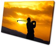 Bold Bloc Design - Sports Golf Sunset - 135x90cm Canvas Art Print Box Framed Picture Wall Hanging - Hand Made In The UK - Framed And Ready To Hang