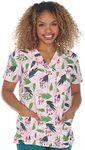 Scrubfinity Women's Christmas Nurses Medical Scrub Top, Flamingle Bells, Large