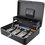 BARSKA CB13054 Key Lock 12" Register Style Cash Box with 4 Bill Holder and 5 Section Tray, Black, 9.5" x 12" x 3.5"