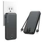 Nusyddy Portable Charger, 10000mAh PD20W Fast Charging Power Bank with Built-in Cables & Wall Plug, USB C Battery Phone Charger for iPhone