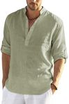 COOFANDY Men's Cotton Linen Henley Shirt Long Sleeve Hippie Casual Beach T Shirts Light Green