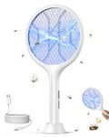 VIWAVE Electric Fly Swatter 4000V Rechargeable Fly Zapper Racket, 1800mAh USB Charging Mosquito Bug Killer with Power Display, Stand Base, 3 Layer Mesh Electric Fly Bat for Indoor Outdoor White