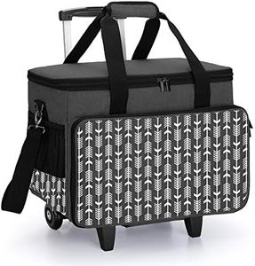 Yarwo 𝟐𝟎𝟐𝟓 𝐍𝐄𝐖 Detachable Rolling Sewing Machine Carrying Case, Trolley Tote Bag with Removable Bottom Board for Most Standard Sewing Machine and Accessoriess, Black with Arrow