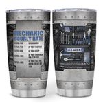 wowcugi Mechanic Tumbler 20oz Mechanic Gifts For Men Mechanics Hourly Rate Stainless Steel Insulated Tumblers Coffee Travel Mug Cup with Lid Gift For Mechanics Dad Son Grandpa