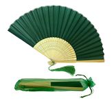 FANSOF.FANS Fabric Handheld Folding Hand Fan With a Tassel Grade A Bamboo Ribs for Women Girls Summer Party Event Favour Birthday Wedding Souvenir Gift (Emerald Green)