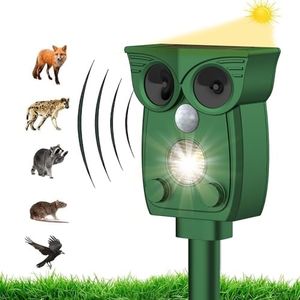 Solar Cat Repellent and Ultrasonic Animal Repeller Waterproof, Outdoor Pet Repellent with Motion Sensor for Farm Garden Yard Dogs Cats Birds Squirrels Deterrent bi