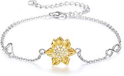 YZSFMZGE Sunflower Bracelets For Women 925 Sterling Silver Sunflower Bracelet Yellow Gold Plated CZ Flower with Jewelry Gift Box for Women