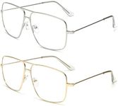 Dollger Classic Glasses Clear Lens Non Prescription Metal Frame Eyewear Men Women, A2:2 Packs Clear Aviators, Large