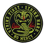 Cobra Kai Round Strike First Strike Hard No Mercy 9 cm Patch Stickers to Decorate Your Clothes | Easy to Put on Jackets, Trousers, Shirts and Fabric Objects