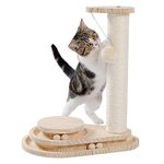 Made4Pets Wooden Cat Scratching Post Cat Scratcher Toys with Two-Layer Kitten Turntable Interactive Balls and Dangling Ball for Kitty Kitten Indoor Cats