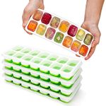 Vinsani 4 Pack Ice Cube Trays with Clear Removable Lid Easy-Release Silicone Flexible Ice Cube Moulds LFGB Certified and BPA Free Stackable Durable - Green