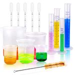 SPYLX Plastic Lab Equipment Kit Including 10,25,50,100ml Measuring Cylinder 50,100,250,500,1000ml Measuring Beaker, 5pc. of Plastic Droppers and a One Cleaning Brush