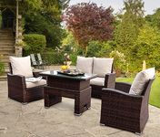 GOODS EMPORIUM 4 Seater Rattan Garden Furniture Set - Outdoor, Patio furniture, Conservatory Sofa sets - RAIN COVER INCLUDED (Dark Brown with Rising Table)