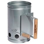 Hairy Bikers Easy Releasing Coal Chimney Starter with Galvanised Sheet Finish for Warming Coals Fire Starting Barbecue, with Release Lever on Wooden Handle, Silver, GDW1011