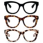 KoKoBin 3-Pack Oversized Reading Glasses For Women Blue Light Blocking Readers with Spring Hinge Ladies Computer Reader 1.5