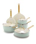 GreenPan Reserve Hard Anodized Healthy Ceramic Nonstick 10 Piece Cookware Pots and Pans Set, Gold Handle, PFAS-Free, Dishwasher Safe, Oven Safe, Julep Green