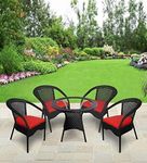 AAKARSHAK India 4+1 Outdoor Indoor Patio Furniture Sets Rattan Chair Patio Set Conversation Set Poolside Lawn Chairs Balcony Rooftop Outdoor Garden Furniture Chair with Cushion (Black & Red)