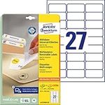 Avery L4737REV-25 Self-Adhesive Removable Labels, 27 Labels Per A4 Sheet, White, 635x296 mm