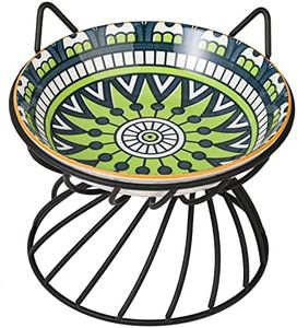 Raised Ceramic Cat Food Bowl - Elevated Cat Dish with Metal Stand - Wide, Shallow, Whisker-Friendly - Microwave & Dishwasher Safe - 8.5 oz - 5.75 inch