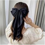 Large Black Hair Bow Barrettes for Women Silk Satin Hair Bows for Women Bowknot Hairpin Black Hair Clips French Style Hair Ribbon Accessories for Women