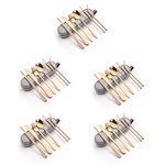 UniKart Luxury Cutlery for Lunch Box, Reusable Stainless Steel Flatware Set with Case, Portable Camping Set 5 Spoon, 5 Fork, 5 Knife, 10 Chopsticks, 10 Straws, 5 Cleaning Brush (Rosegold- 40 pcs)